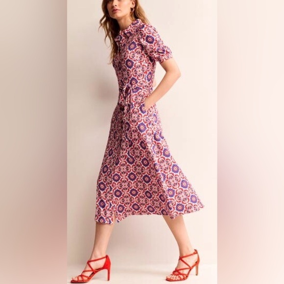 Boden Dresses & Skirts - Boden, Libby, Bold Colorful Printed Tie-Waist Midi Dress